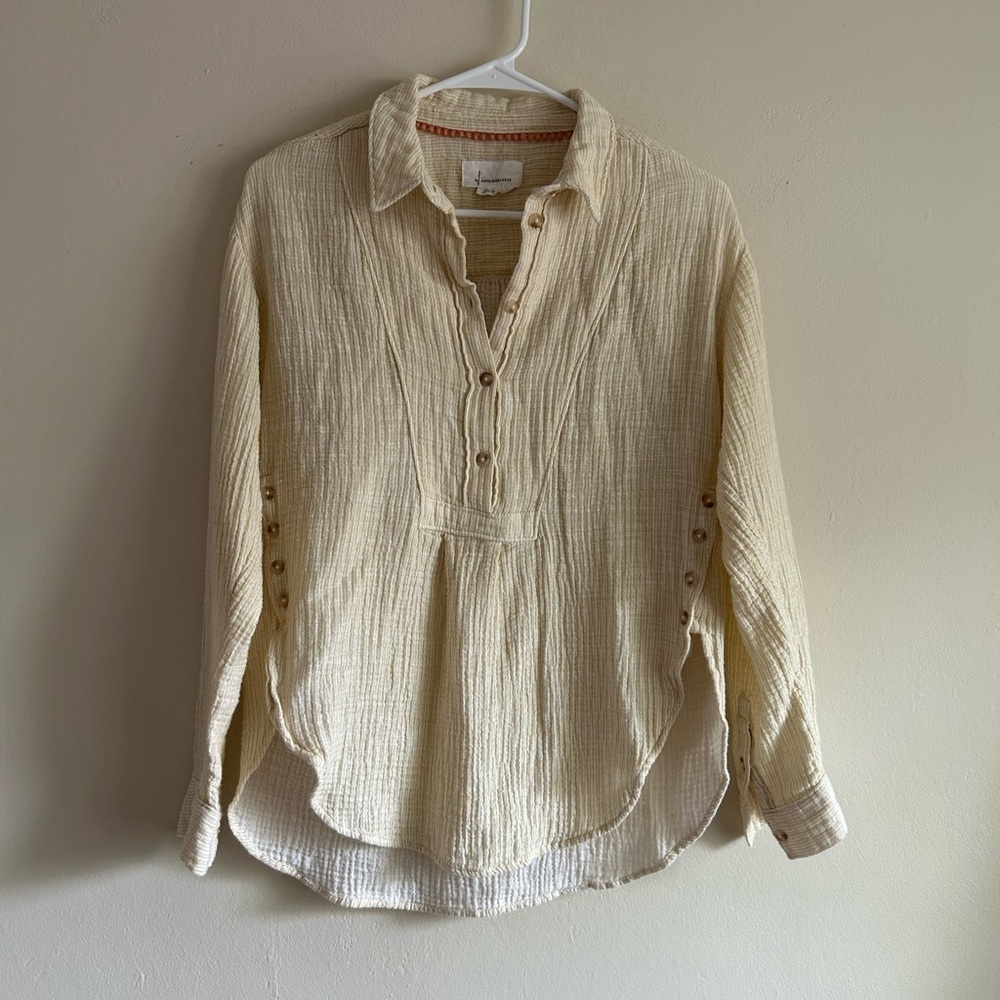 Anthropologie Cream Gauzy Pullover Top Size XS